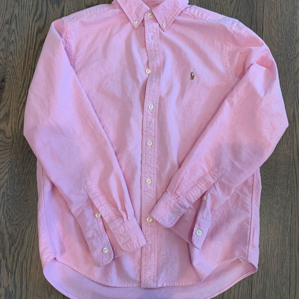 Ralph Lauren rose pink polo long sleeve button up shirt. Size: 14/16